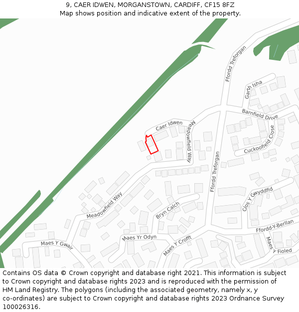 9, CAER IDWEN, MORGANSTOWN, CARDIFF, CF15 8FZ: Location map and indicative extent of plot