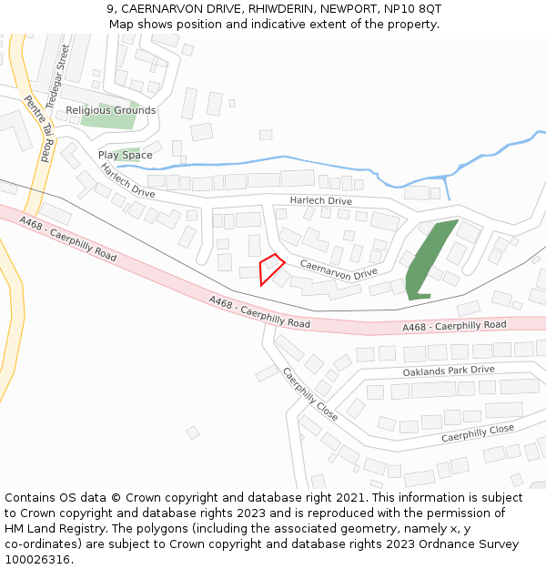 9, CAERNARVON DRIVE, RHIWDERIN, NEWPORT, NP10 8QT: Location map and indicative extent of plot