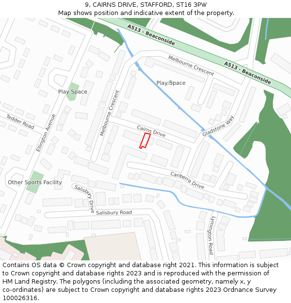 9, CAIRNS DRIVE, STAFFORD, ST16 3PW: Location map and indicative extent of plot