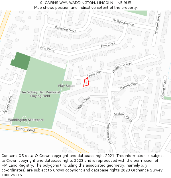 9, CAIRNS WAY, WADDINGTON, LINCOLN, LN5 9UB: Location map and indicative extent of plot