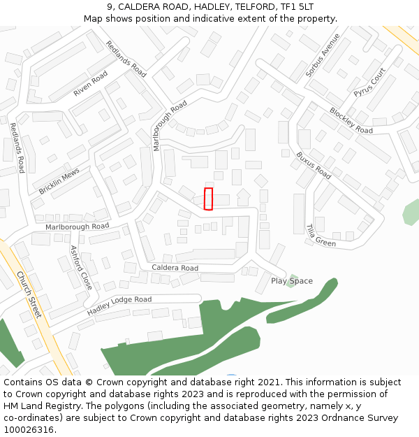 9, CALDERA ROAD, HADLEY, TELFORD, TF1 5LT: Location map and indicative extent of plot