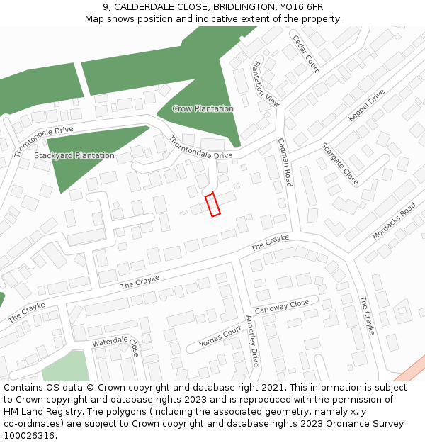 9, CALDERDALE CLOSE, BRIDLINGTON, YO16 6FR: Location map and indicative extent of plot