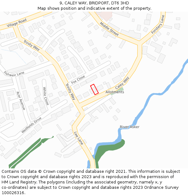 9, CALEY WAY, BRIDPORT, DT6 3HD: Location map and indicative extent of plot