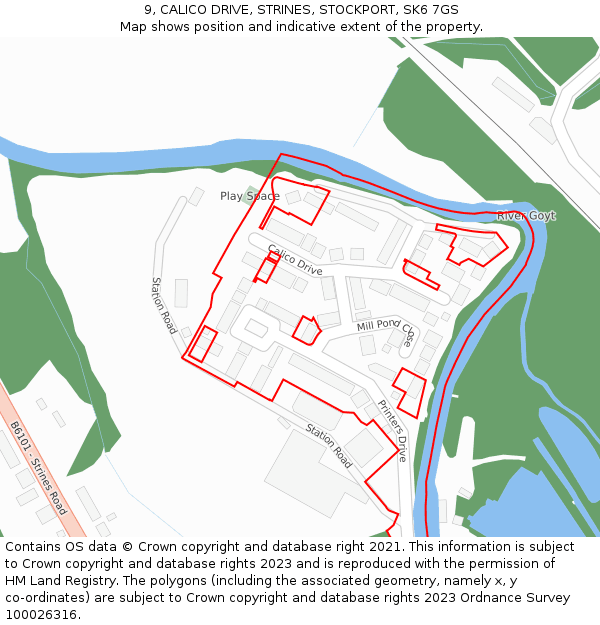 9, CALICO DRIVE, STRINES, STOCKPORT, SK6 7GS: Location map and indicative extent of plot
