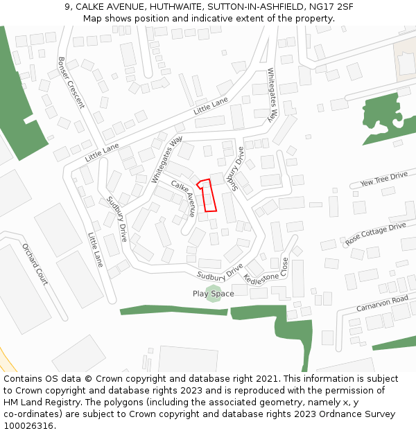 9, CALKE AVENUE, HUTHWAITE, SUTTON-IN-ASHFIELD, NG17 2SF: Location map and indicative extent of plot