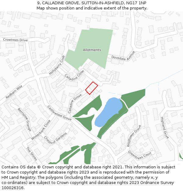 9, CALLADINE GROVE, SUTTON-IN-ASHFIELD, NG17 1NP: Location map and indicative extent of plot