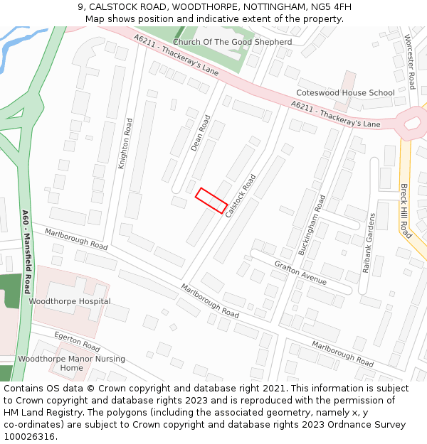 9, CALSTOCK ROAD, WOODTHORPE, NOTTINGHAM, NG5 4FH: Location map and indicative extent of plot