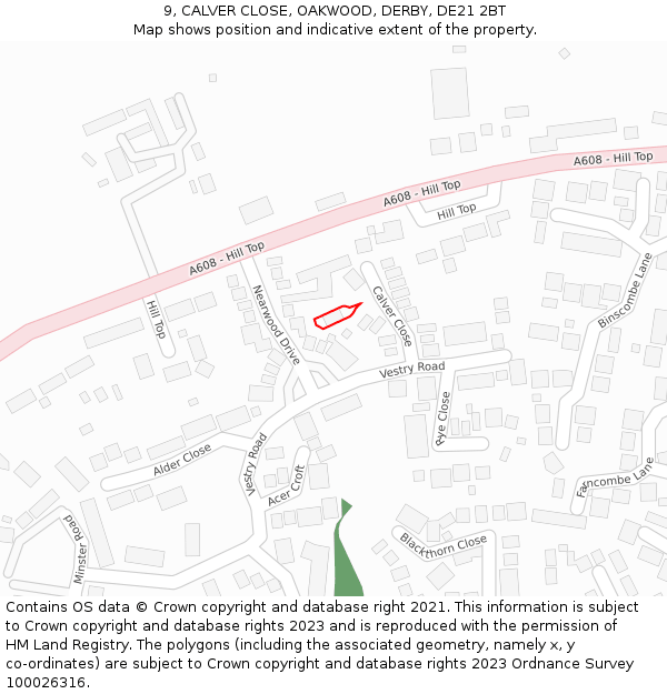 9, CALVER CLOSE, OAKWOOD, DERBY, DE21 2BT: Location map and indicative extent of plot