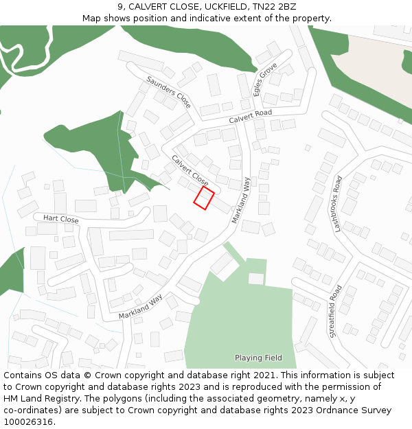 9, CALVERT CLOSE, UCKFIELD, TN22 2BZ: Location map and indicative extent of plot