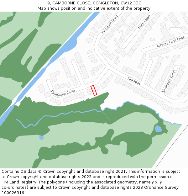 9, CAMBORNE CLOSE, CONGLETON, CW12 3BG: Location map and indicative extent of plot