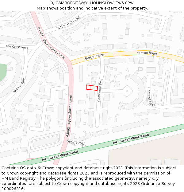 9, CAMBORNE WAY, HOUNSLOW, TW5 0PW: Location map and indicative extent of plot