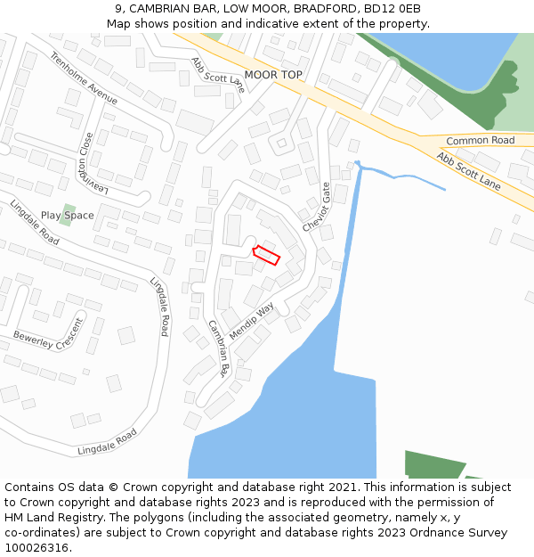 9, CAMBRIAN BAR, LOW MOOR, BRADFORD, BD12 0EB: Location map and indicative extent of plot