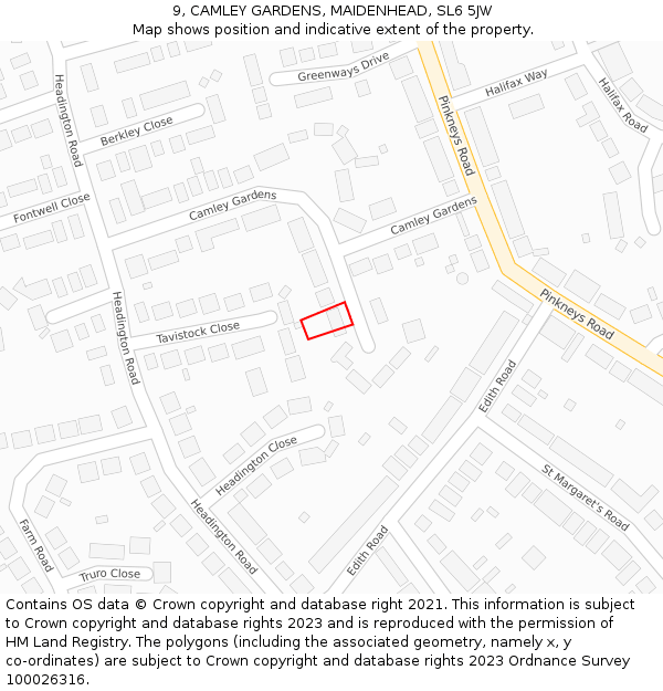 9, CAMLEY GARDENS, MAIDENHEAD, SL6 5JW: Location map and indicative extent of plot