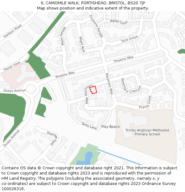 9, CAMOMILE WALK, PORTISHEAD, BRISTOL, BS20 7JP: Location map and indicative extent of plot