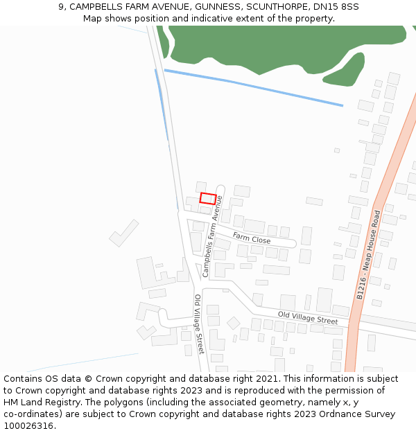 9, CAMPBELLS FARM AVENUE, GUNNESS, SCUNTHORPE, DN15 8SS: Location map and indicative extent of plot