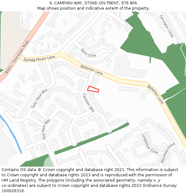 9, CAMPIAN WAY, STOKE-ON-TRENT, ST6 8FA: Location map and indicative extent of plot