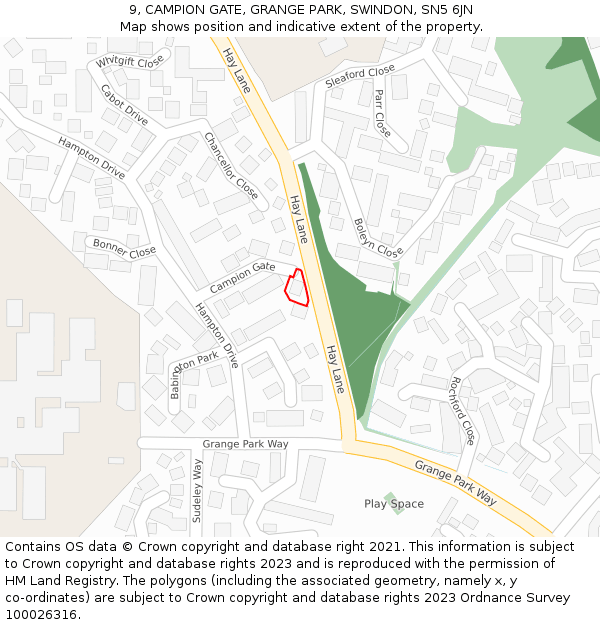 9, CAMPION GATE, GRANGE PARK, SWINDON, SN5 6JN: Location map and indicative extent of plot