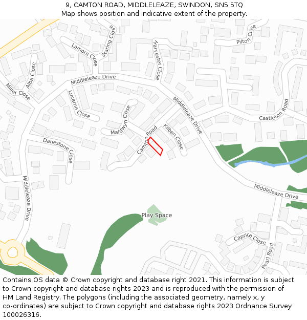 9, CAMTON ROAD, MIDDLELEAZE, SWINDON, SN5 5TQ: Location map and indicative extent of plot