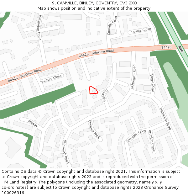 9, CAMVILLE, BINLEY, COVENTRY, CV3 2XQ: Location map and indicative extent of plot