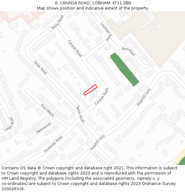 9, CANADA ROAD, COBHAM, KT11 2BB: Location map and indicative extent of plot