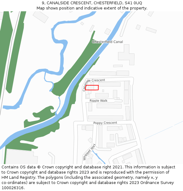 9, CANALSIDE CRESCENT, CHESTERFIELD, S41 0UQ: Location map and indicative extent of plot