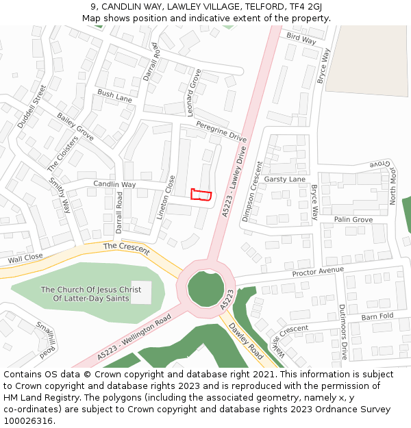 9, CANDLIN WAY, LAWLEY VILLAGE, TELFORD, TF4 2GJ: Location map and indicative extent of plot