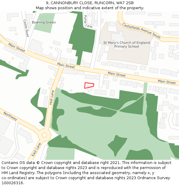 9, CANNONBURY CLOSE, RUNCORN, WA7 2SB: Location map and indicative extent of plot