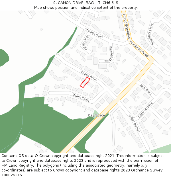 9, CANON DRIVE, BAGILLT, CH6 6LS: Location map and indicative extent of plot