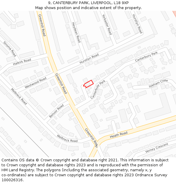 9, CANTERBURY PARK, LIVERPOOL, L18 9XP: Location map and indicative extent of plot