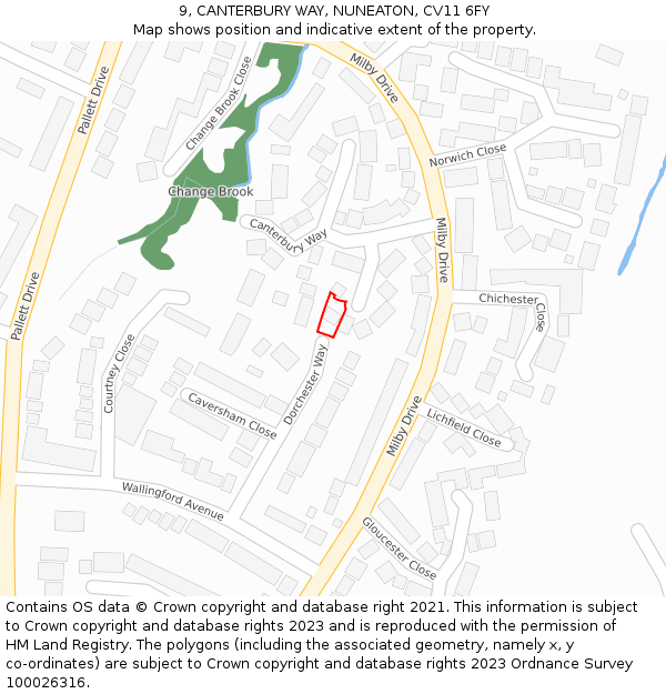 9, CANTERBURY WAY, NUNEATON, CV11 6FY: Location map and indicative extent of plot