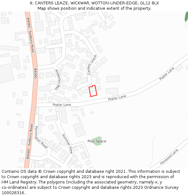 9, CANTERS LEAZE, WICKWAR, WOTTON-UNDER-EDGE, GL12 8LX: Location map and indicative extent of plot