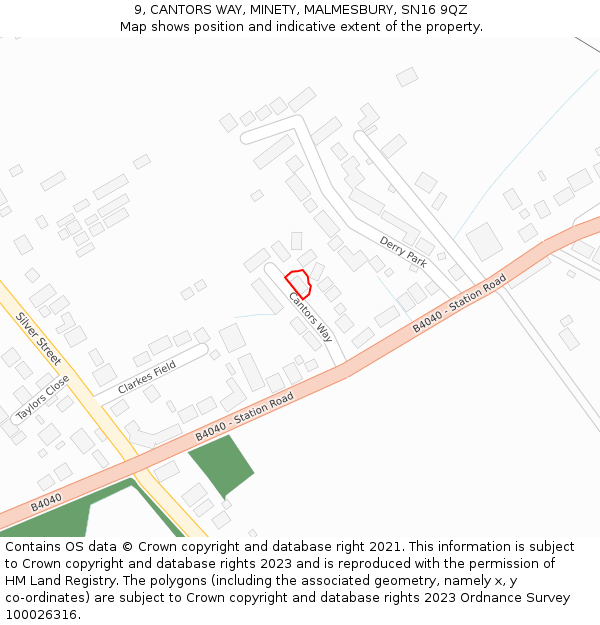 9, CANTORS WAY, MINETY, MALMESBURY, SN16 9QZ: Location map and indicative extent of plot