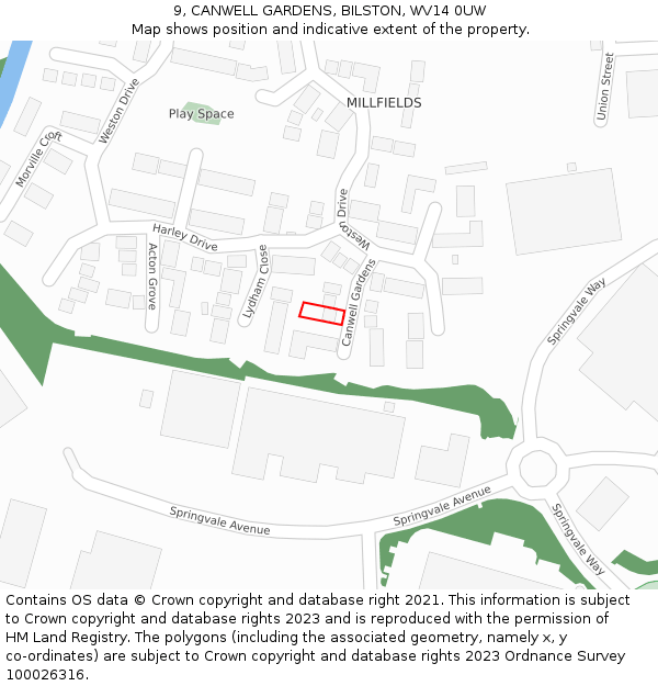 9, CANWELL GARDENS, BILSTON, WV14 0UW: Location map and indicative extent of plot