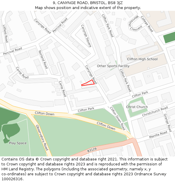 9, CANYNGE ROAD, BRISTOL, BS8 3JZ: Location map and indicative extent of plot