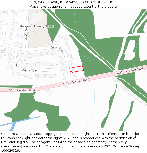 9, CAPE COPSE, RUDGWICK, HORSHAM, RH12 3HG: Location map and indicative extent of plot