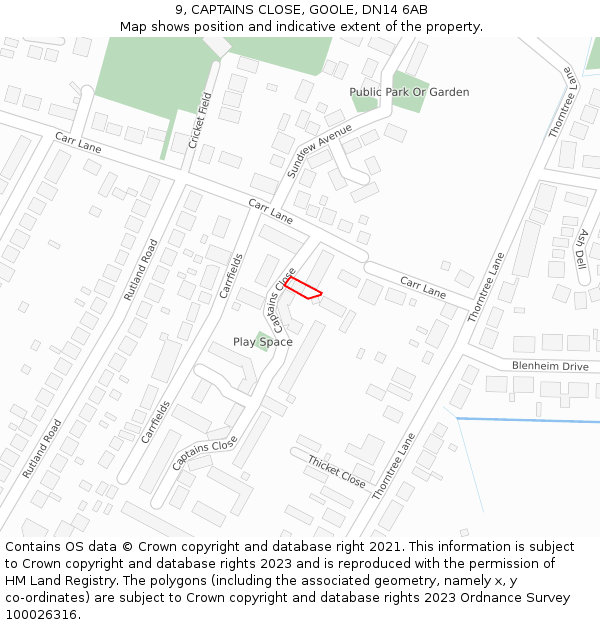 9, CAPTAINS CLOSE, GOOLE, DN14 6AB: Location map and indicative extent of plot