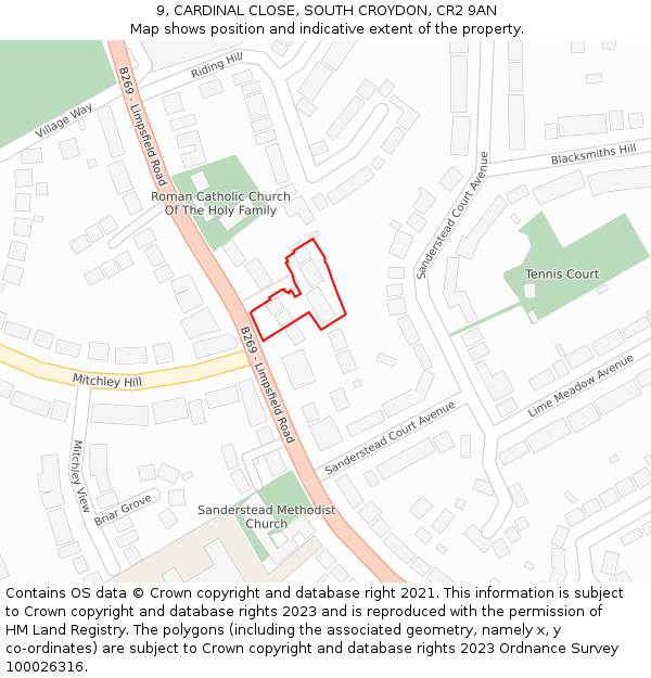 9, CARDINAL CLOSE, SOUTH CROYDON, CR2 9AN: Location map and indicative extent of plot