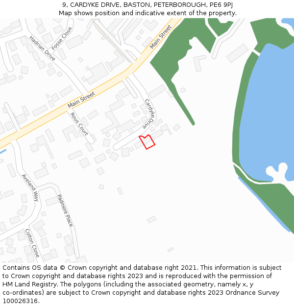 9, CARDYKE DRIVE, BASTON, PETERBOROUGH, PE6 9PJ: Location map and indicative extent of plot