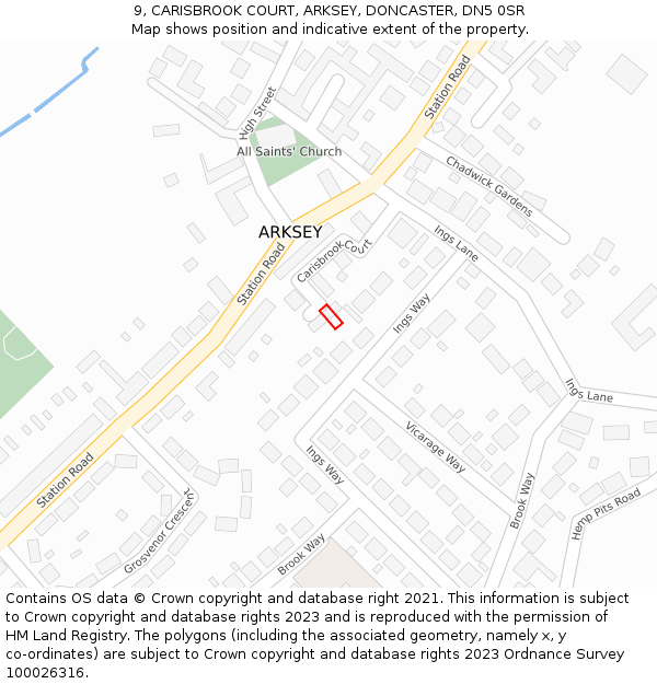 9, CARISBROOK COURT, ARKSEY, DONCASTER, DN5 0SR: Location map and indicative extent of plot