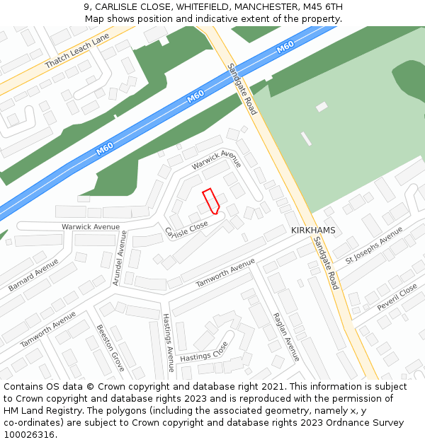 9, CARLISLE CLOSE, WHITEFIELD, MANCHESTER, M45 6TH: Location map and indicative extent of plot