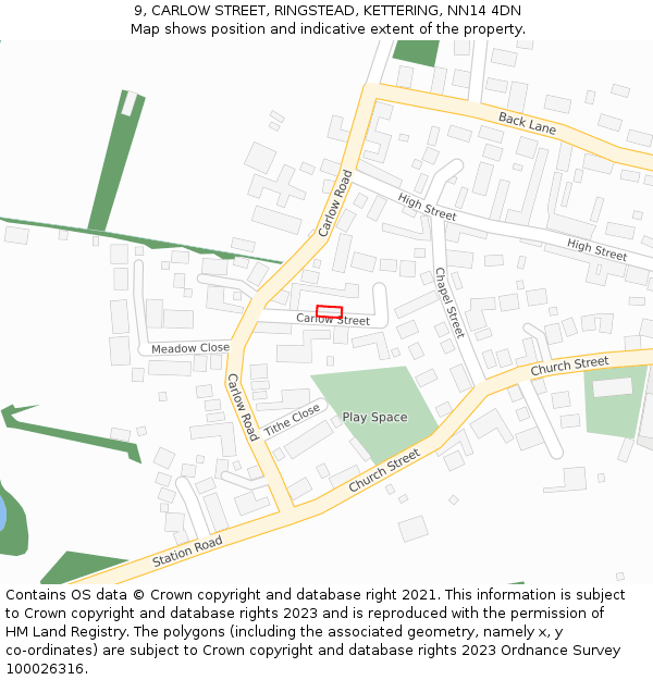 9, CARLOW STREET, RINGSTEAD, KETTERING, NN14 4DN: Location map and indicative extent of plot