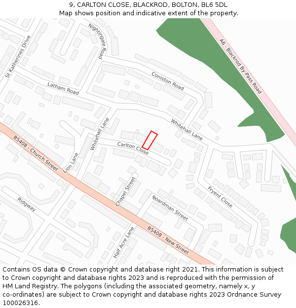 9, CARLTON CLOSE, BLACKROD, BOLTON, BL6 5DL: Location map and indicative extent of plot