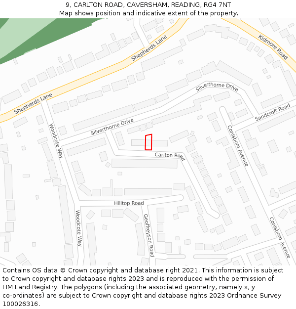 9, CARLTON ROAD, CAVERSHAM, READING, RG4 7NT: Location map and indicative extent of plot