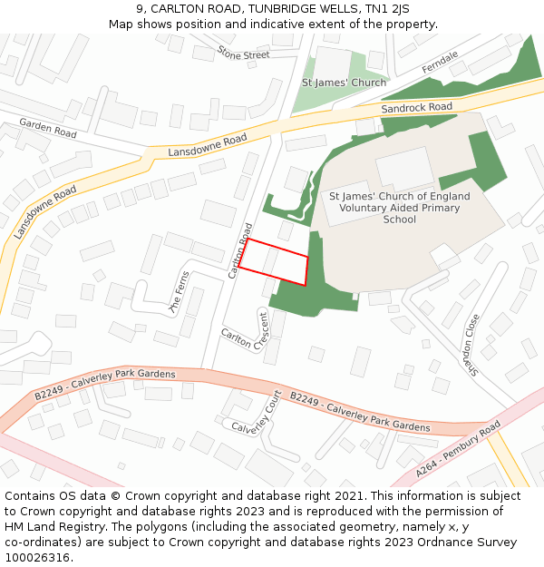 9, CARLTON ROAD, TUNBRIDGE WELLS, TN1 2JS: Location map and indicative extent of plot