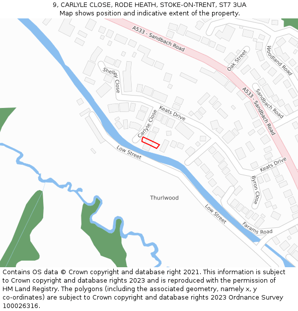 9, CARLYLE CLOSE, RODE HEATH, STOKE-ON-TRENT, ST7 3UA: Location map and indicative extent of plot