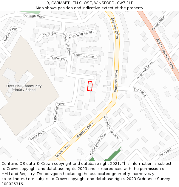 9, CARMARTHEN CLOSE, WINSFORD, CW7 1LP: Location map and indicative extent of plot