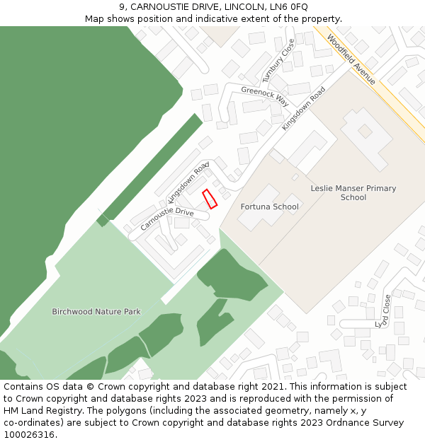 9, CARNOUSTIE DRIVE, LINCOLN, LN6 0FQ: Location map and indicative extent of plot