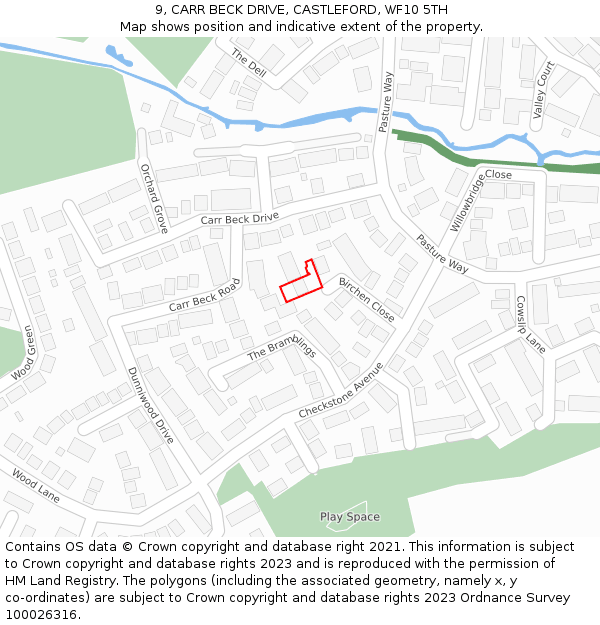 9, CARR BECK DRIVE, CASTLEFORD, WF10 5TH: Location map and indicative extent of plot