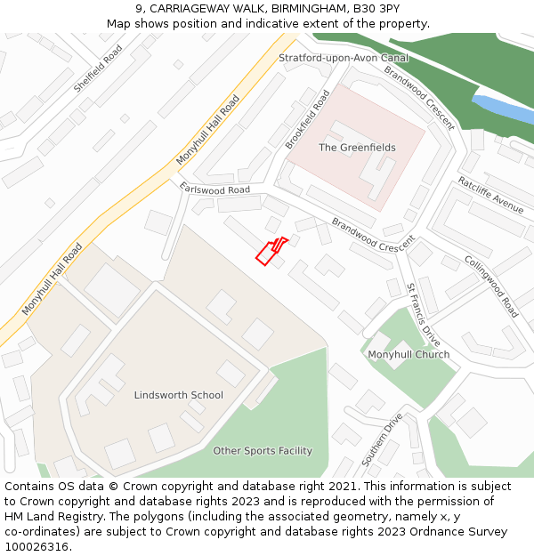 9, CARRIAGEWAY WALK, BIRMINGHAM, B30 3PY: Location map and indicative extent of plot