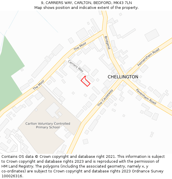 9, CARRIERS WAY, CARLTON, BEDFORD, MK43 7LN: Location map and indicative extent of plot